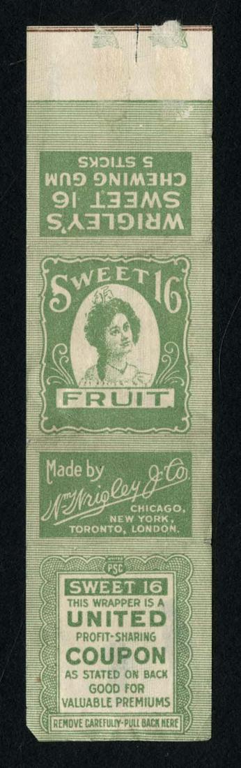Wrigley's Sweet 16 Fruit Chewing Gum 5 Stick Wrapper: 4.5 X 1.1