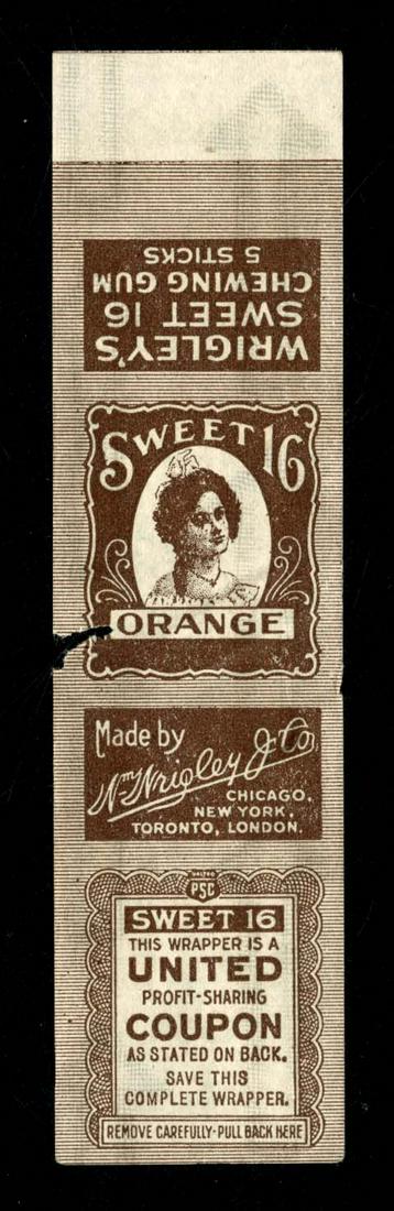 Wrigley's Sweet 16 Orange Chewing Gum 5 Pack Gum: 4.5 X 1.125; tear in the middle