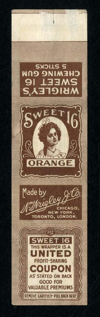 Wrigley's Sweet 16 Orange Chewing Gum 5 Stick Wrapper: 4.5 X 1.2