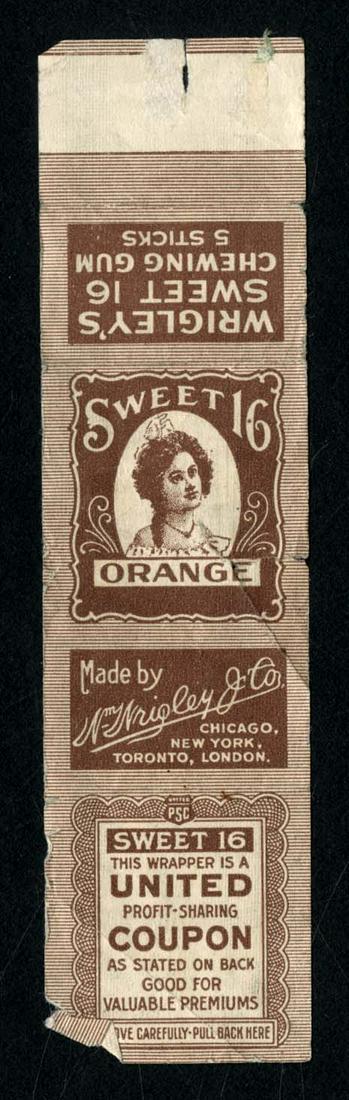 Wrigley's Sweet 16 Orange Chewing Gum 5 Stick Wrapper: 4.5 X 1.1