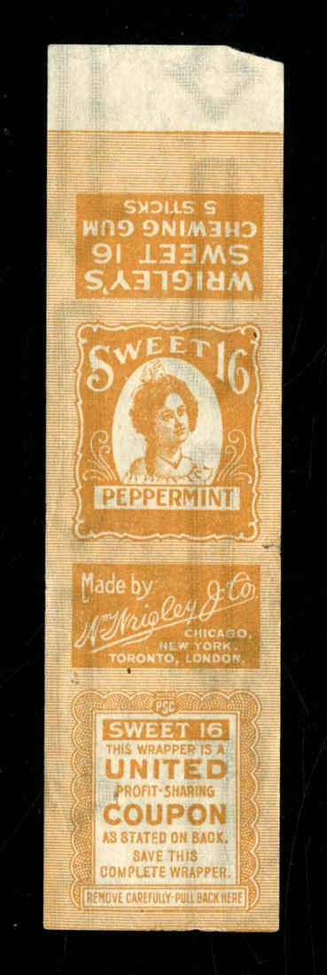 Wrigley's Sweet 16 Peppermint Chewing Gum 5 Pack Gum: 4.5 X 1.125; bent corner