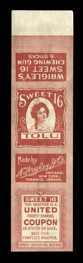 Wrigley's Sweet 16 Tolu Chewing Gum 5 Pack Gum Wrapper: 4.5 X 1.125