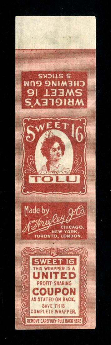 Wrigley's Sweet 16 Tolu Chewing Gum 5 Pack Gum Wrapper: 4.5 X 1.125