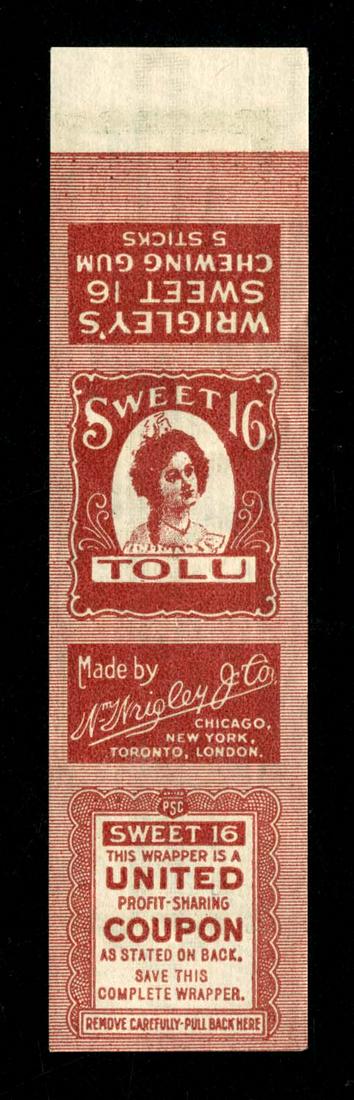 Wrigley's Sweet 16 Tolu Chewing Gum 5 Pack Gum Wrapper: 4.5 X 1.125
