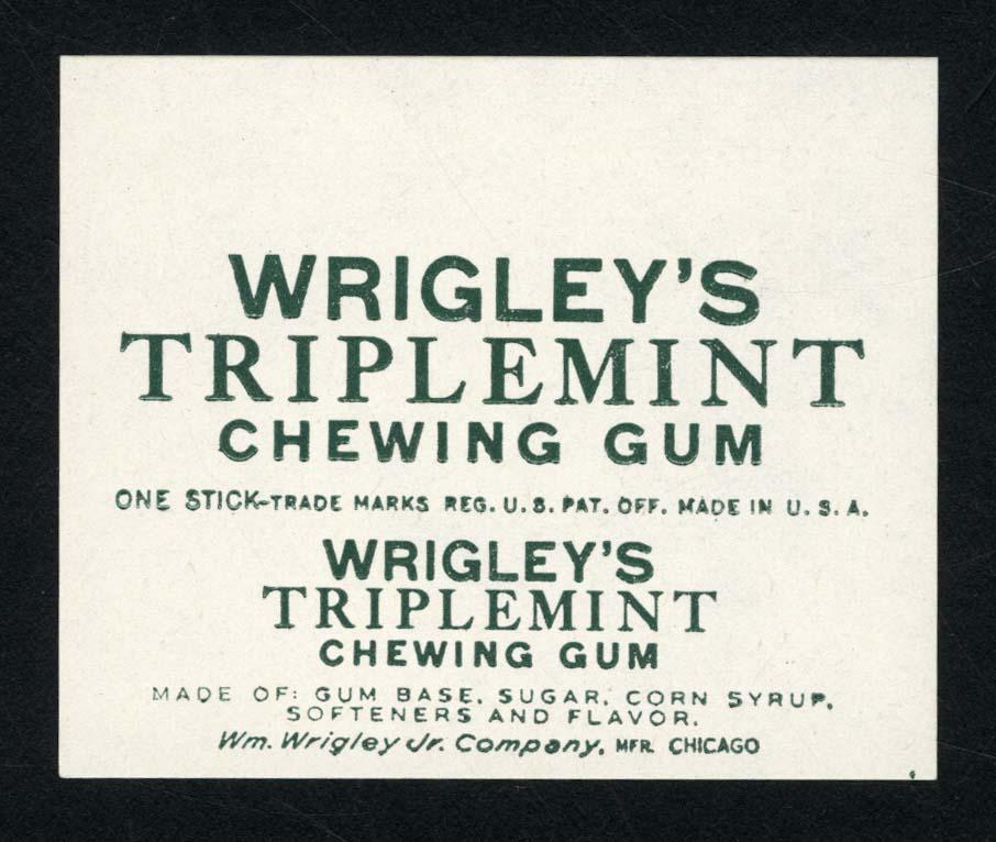 Early Wrigley's Triplemint Chewing Gum Single Stick: 2 X 2.5