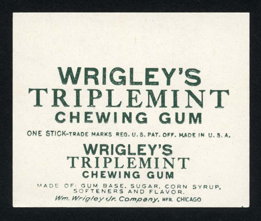 Early Wrigley's Triplemint Chewing Gum Single Stick: 2 X 2.5