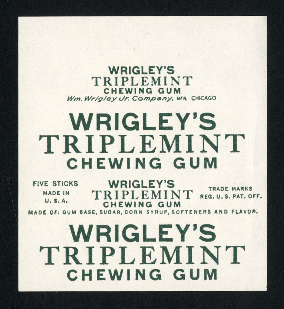 Wrigley's Triplemint Chewing Gum 5 Stick Gum Wrapper: 3 X 2.75
