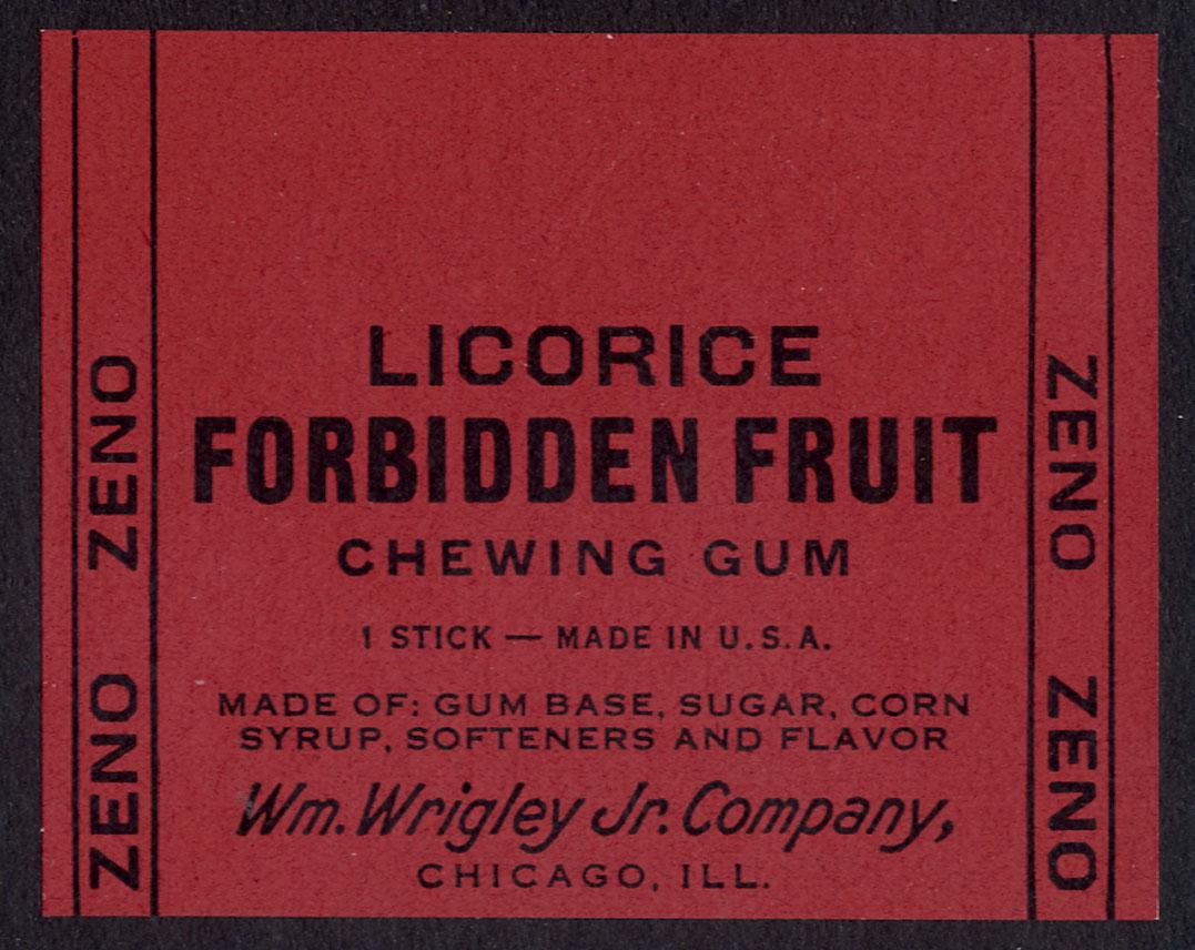 Wrigley's Zeno Forbidden Fruit Licorice Chewing Gum: 2.25 X 2.75