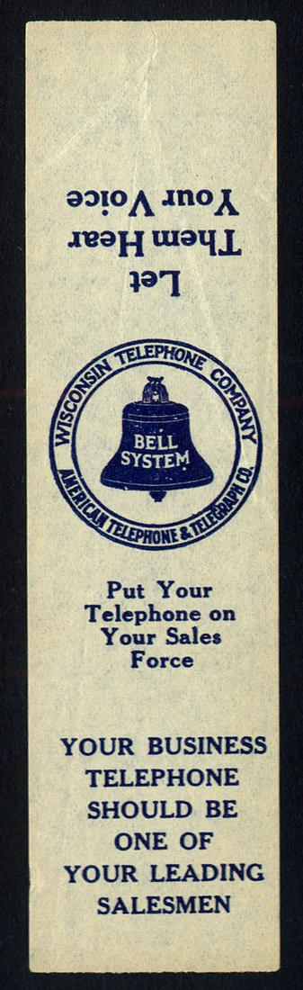 1910 Gum Wrapper w/ Logo of Wisconsin Telephone Co: 4.5 X 1.25; dated in pencil on the back, 1910