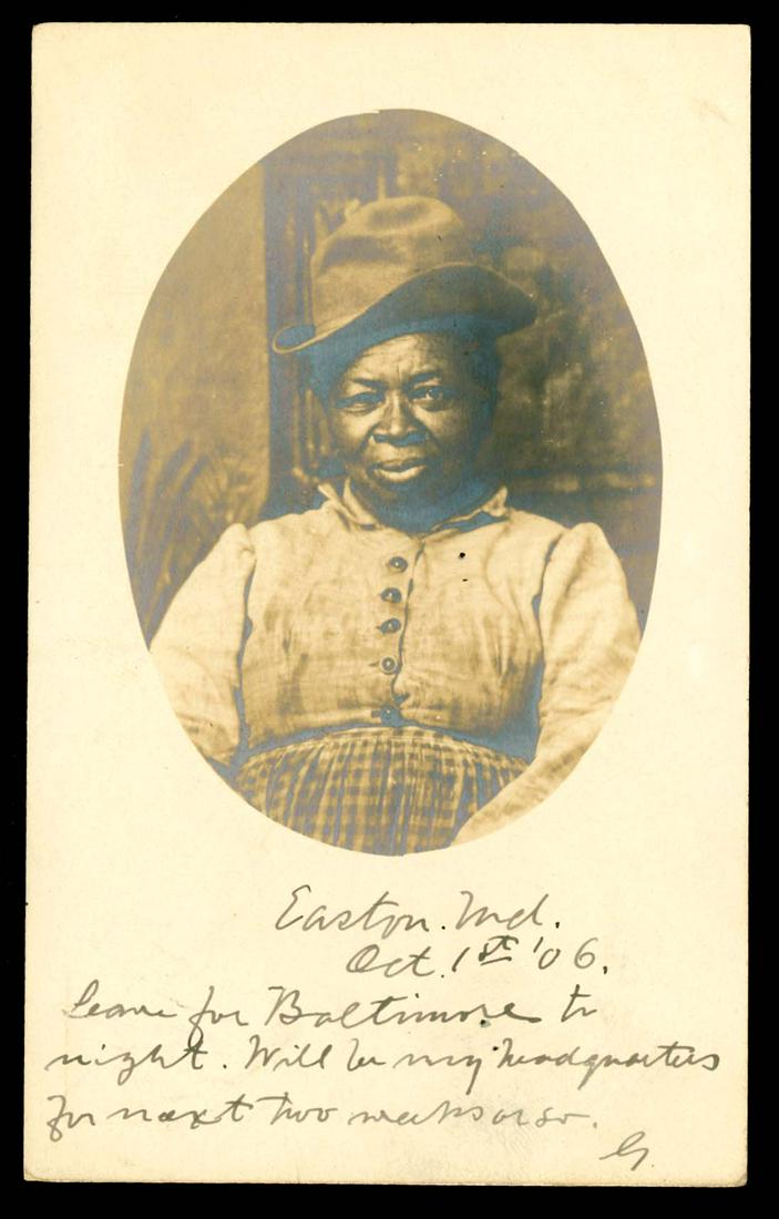 RPPC - Black Americana - Black Woman, Maryland: Looks to be older Black woman, with man's hat. Great photography, c. 1906, postally used, Easton, MD.