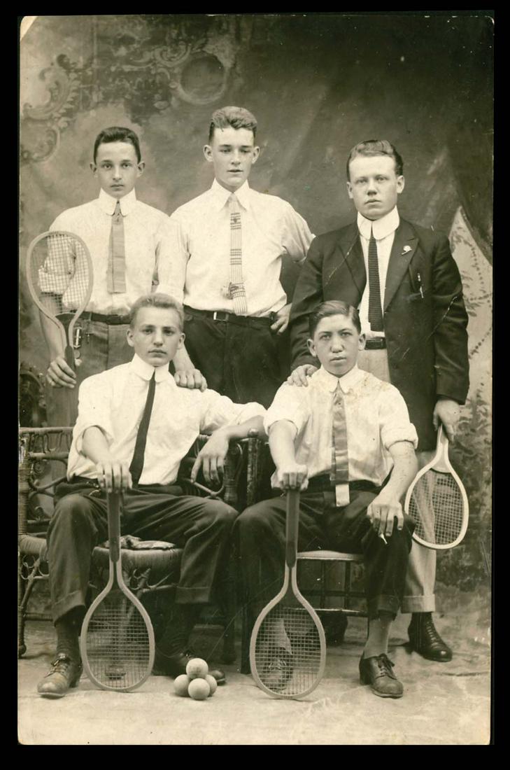 RPPC - Tennis - Tennis Team: Nice, clear close-up of team posed with rackets. Early CYKO back, unused with light center bend.