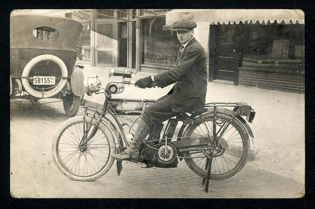 RPPC - Bikes & Motorcycles - Indian Motorcycle: RPPC of a man riding an Indian motorcycle. Previously mounted.