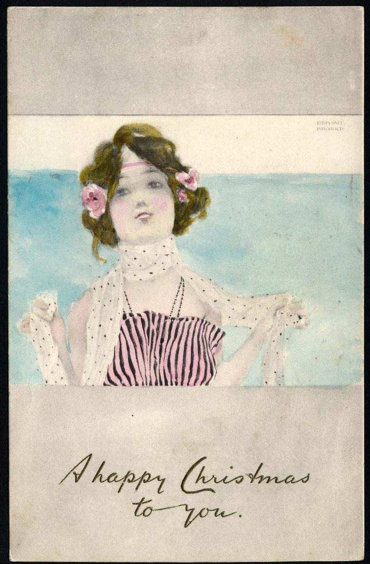 Kirchner Christmas: Artist Signed Raphael Kirchner. "A Happy Christmas to you." Letters embossed. Unused. Light edge, corner wear.