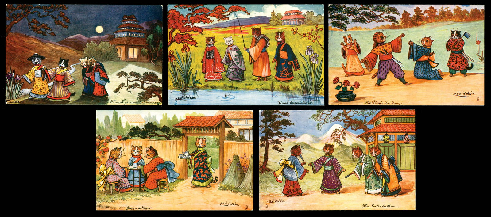 Louis Wain Cats: Series 6444, published by Tuck and Sons. Slightest of edge and corner wear.