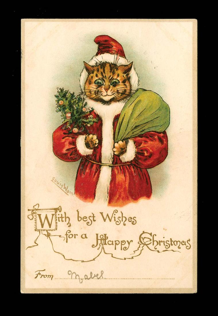 Louis Wain Santa: Classic signed Wain Santa cat postally used. Signed by sendere on front.