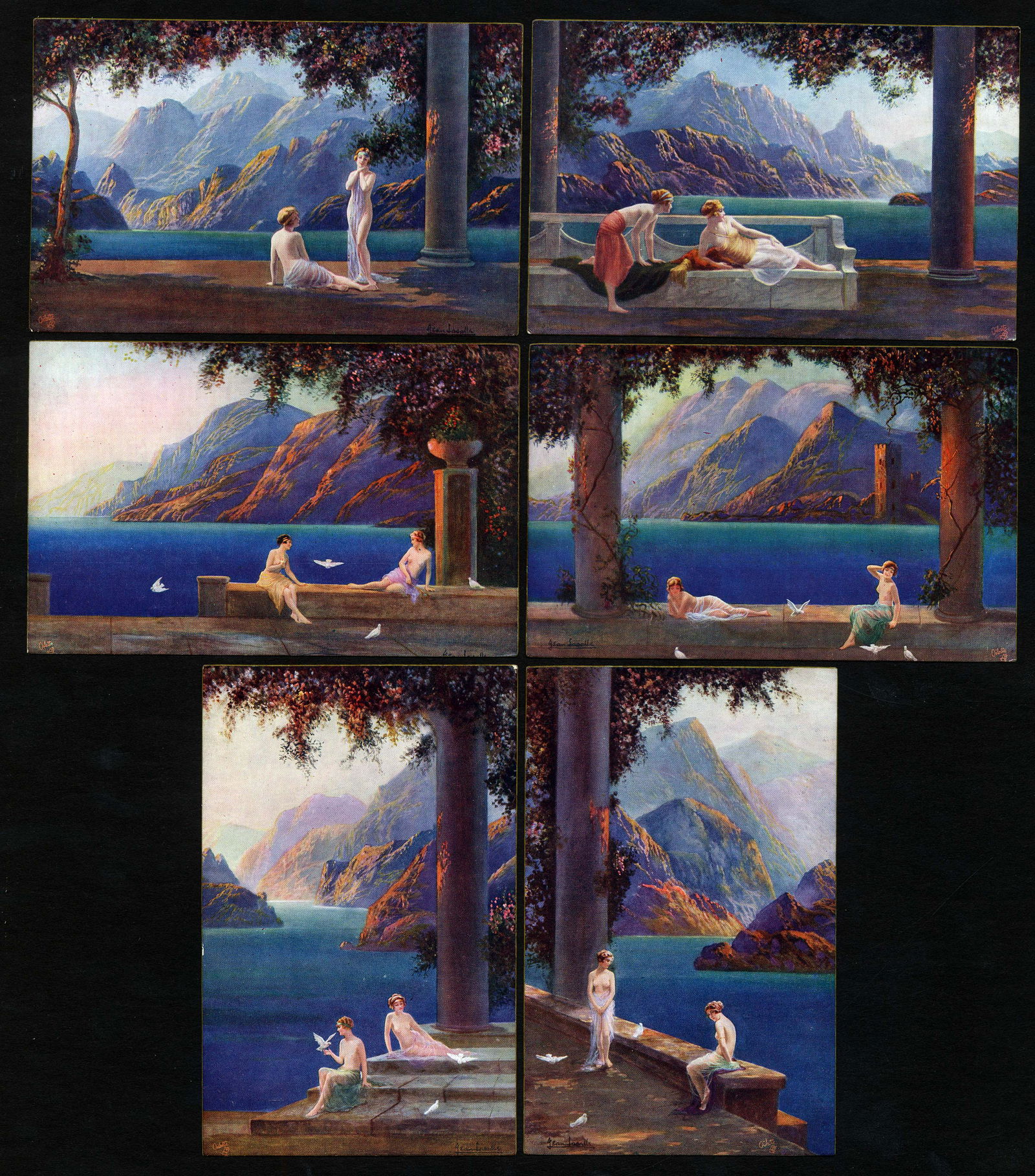 Jean Lasalle: Tuck Oilettes, Golden Dawn Series. Reminds one of, but are not, Maxfield Parrish.