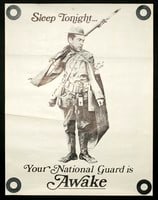 National Guard - Nixon Political Poster: Poster - Sleep Tonight. Your national Guard is Awake. Soldier has Nixon's face. Bends, fold.