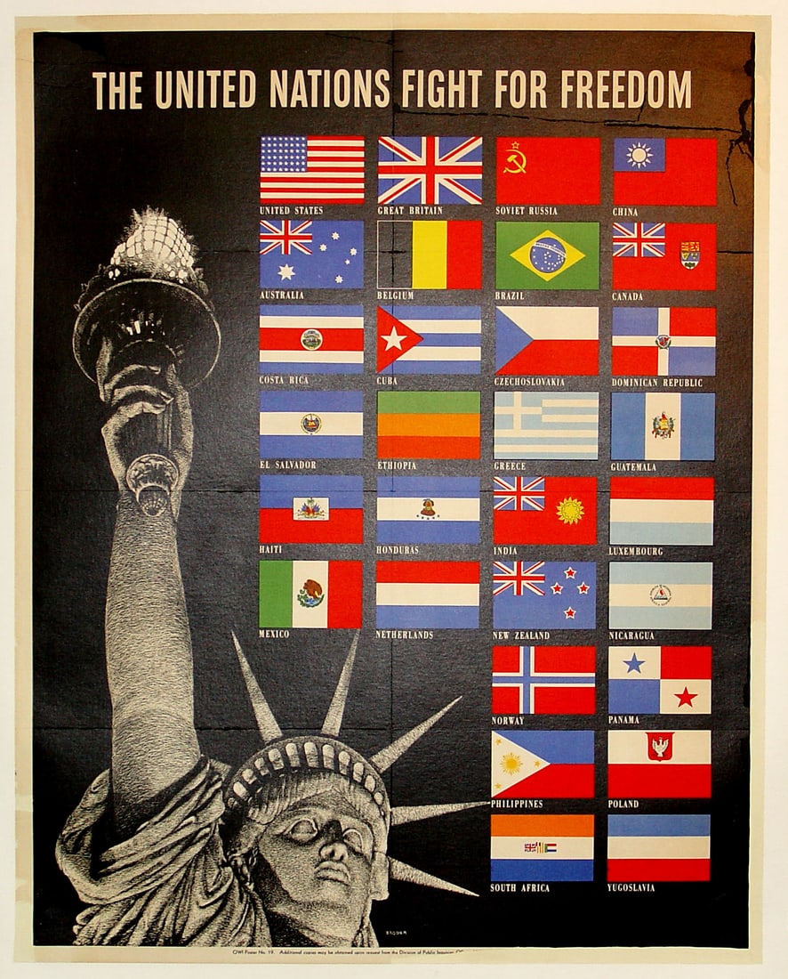 The United Nations Fight for Freedom.: Poster - OWI #19. On linen.