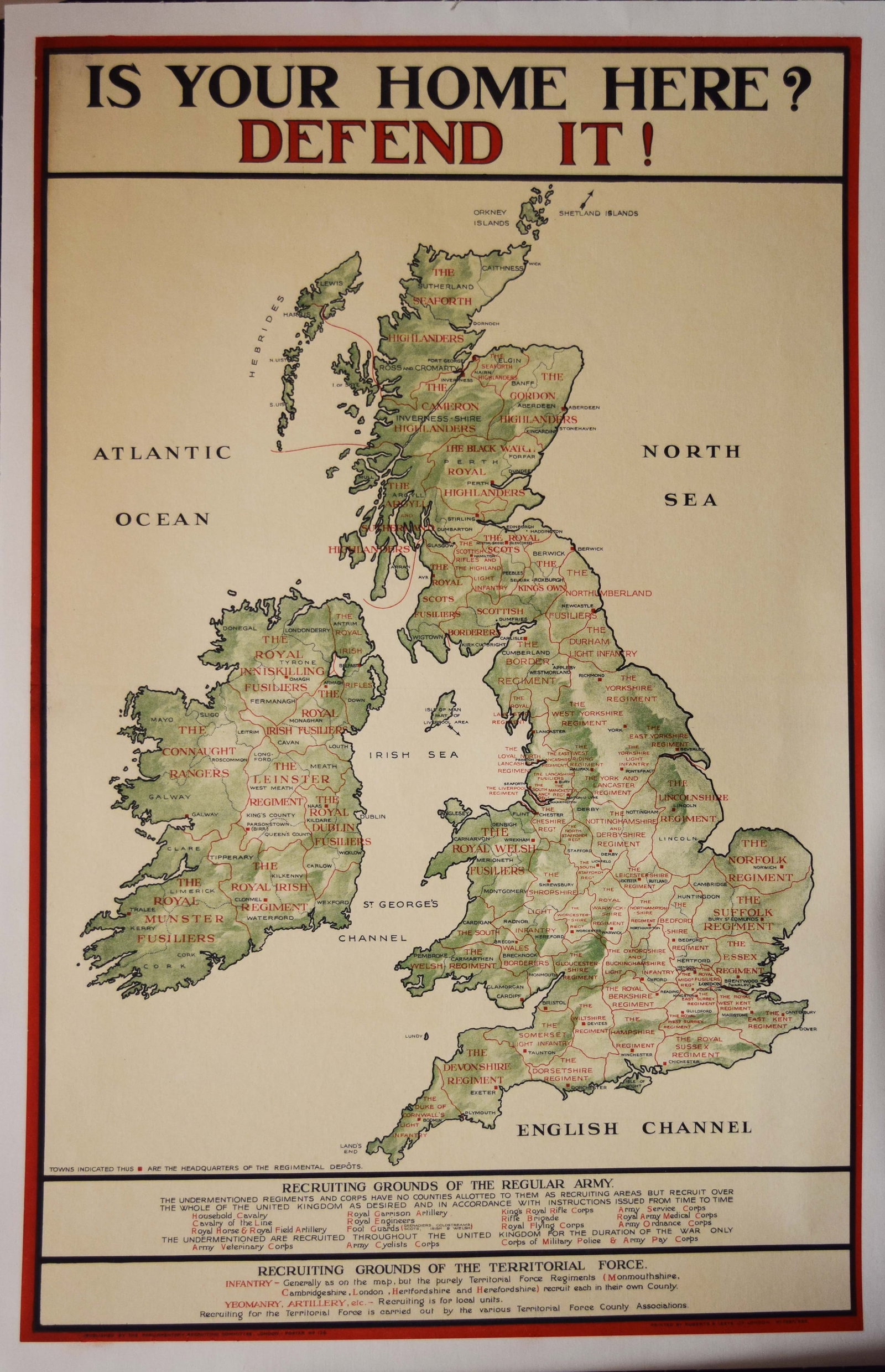 English Channel Map- Is Your Home Here?: Poster - Defend It! #126 The Parliamentary Recruiting Committee, London. On linen.