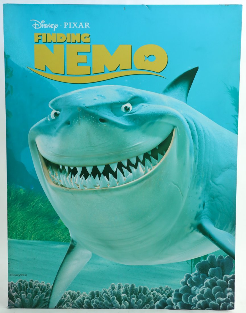 Large Finding Nemo Promotional Display Sign: Large Promotional Display for the Finding Nemo Movie. Featuring Bruce the Shark. This was displayed in California Adventure and Downtown Disney. The sign is made of foamcore with vinyl graphics. This 
