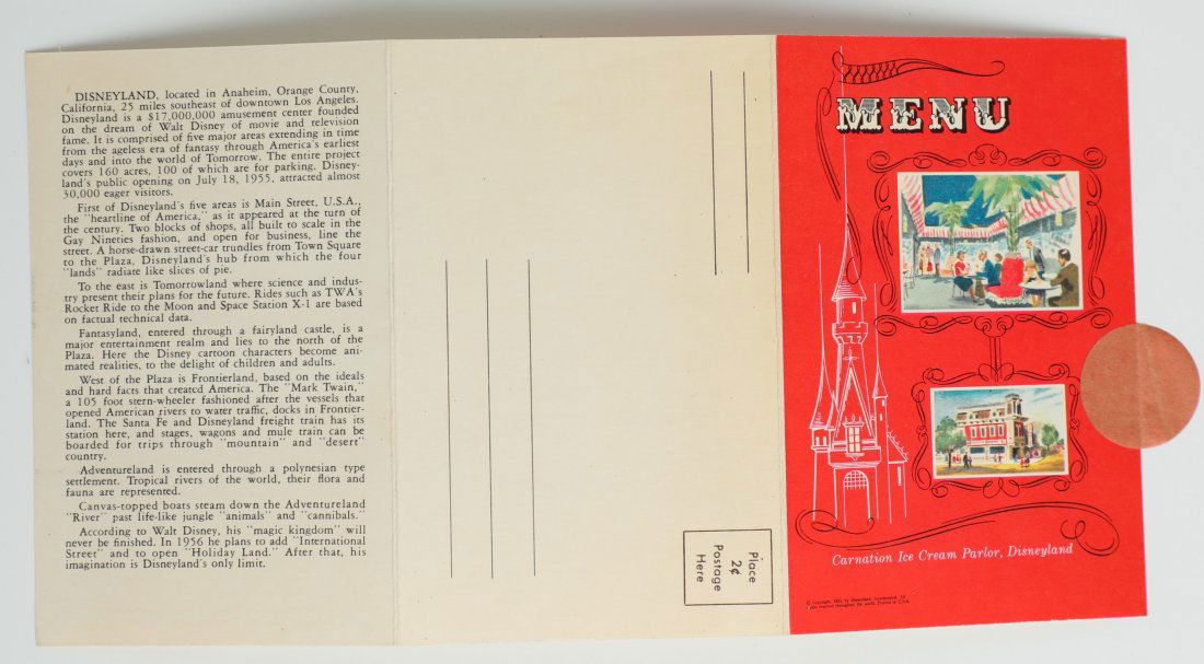 1950’s Carnation Ice Cream Parlor Disneyland Menu (1 of 2)