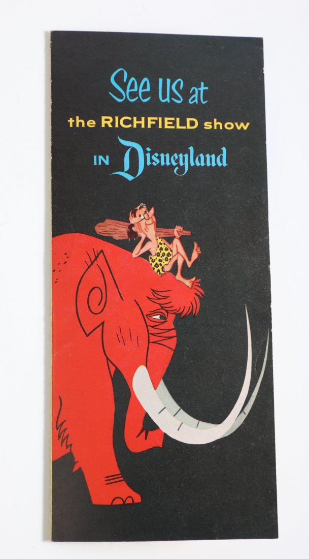 Disneyland 1955 Richfield Show Guide: (Disneyland, c. 1955). One of the original sponsors of Disneyland from the July 17, 1955 park opening, Richfield had some of the first brochures available for guests. This opening day brochure feature