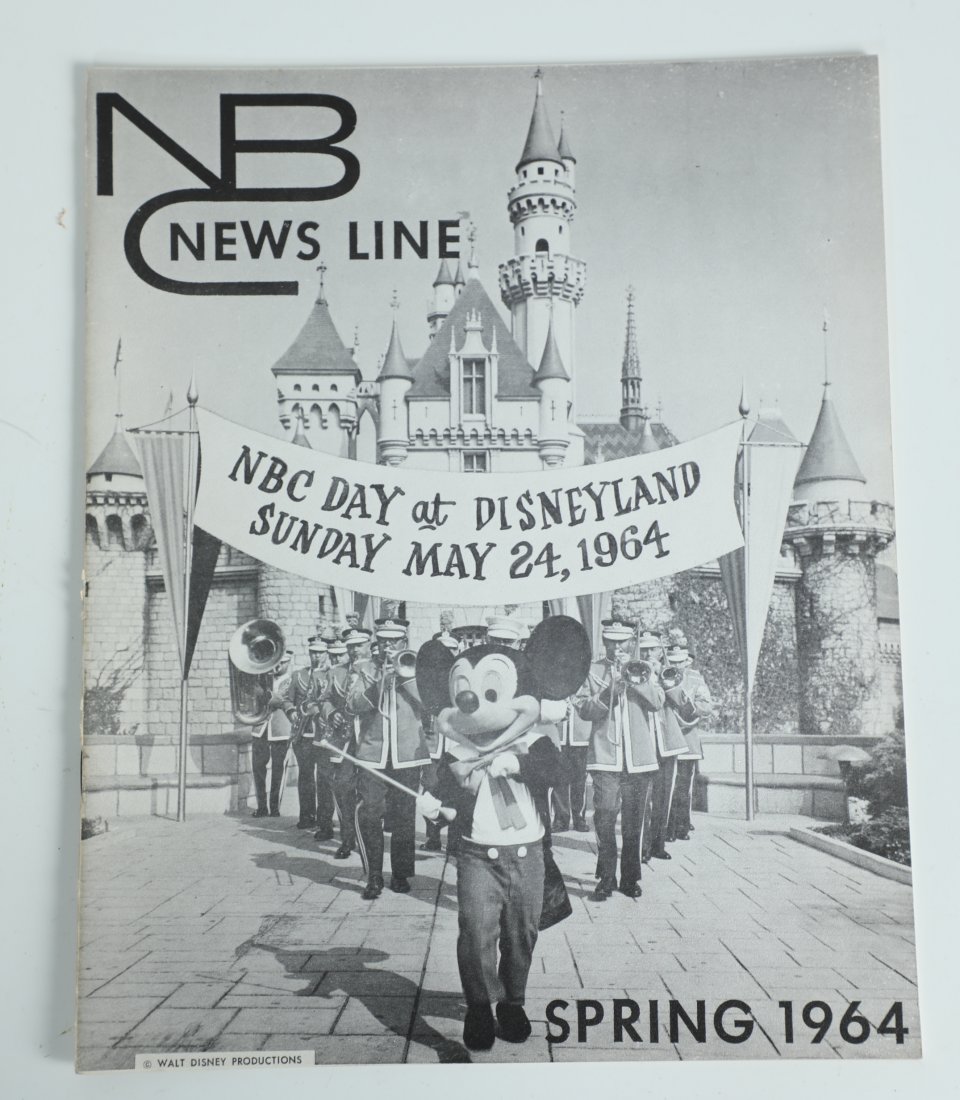 NBC News Line Magazine, Disneyland, 1964: (NBC News Line Magazine, c. 1964). A rare, vintage "NBC News Line" magazine with cover story on Disneyland and NBC Day at the park on May 24, 1964. The cover shows Mickey Mouse leading the Disneyland