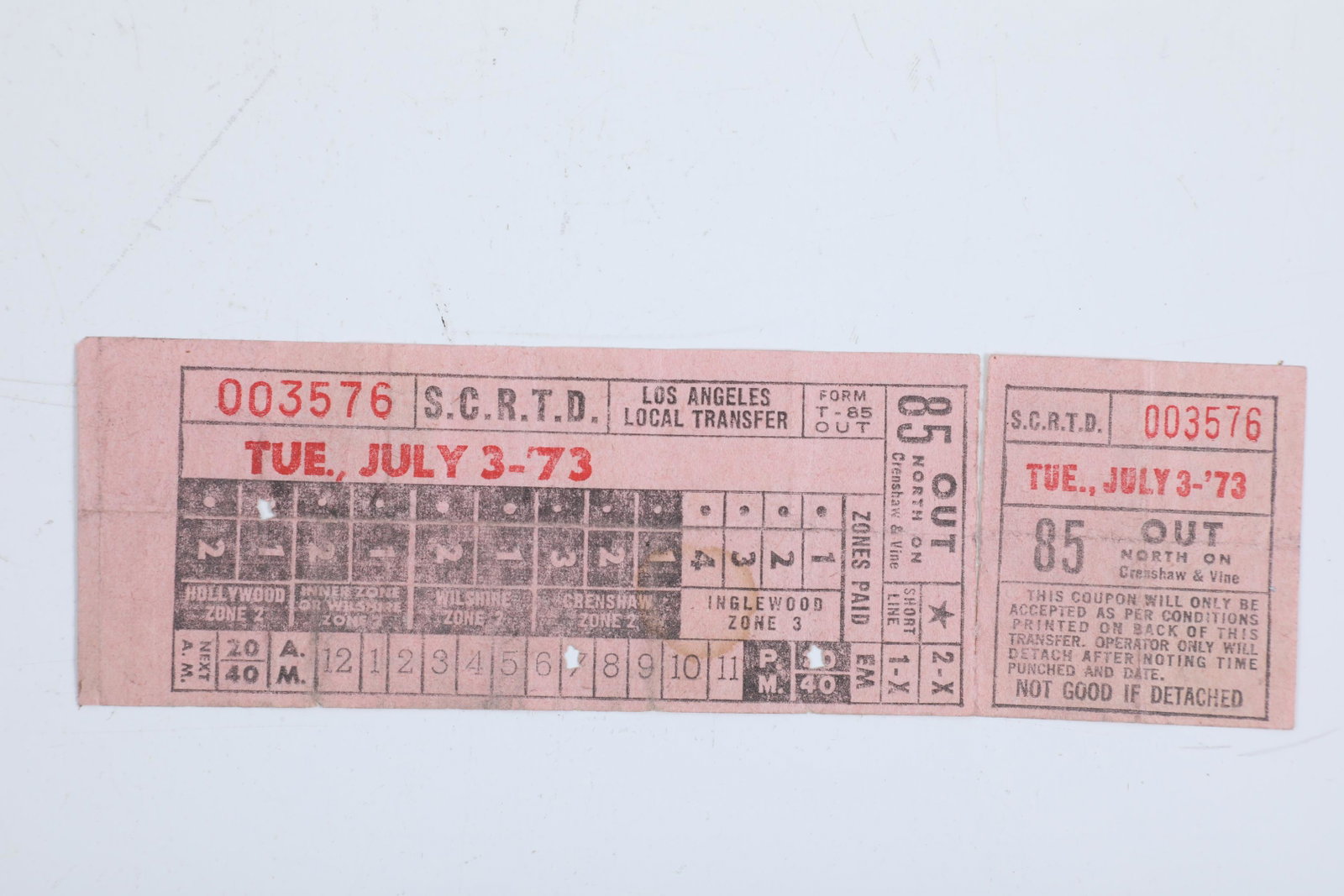 Diseyland and Knott's Bus Transfer: Bus Transfer from 1973. Los Angeles to Knott's Berry Farm or Disneyland