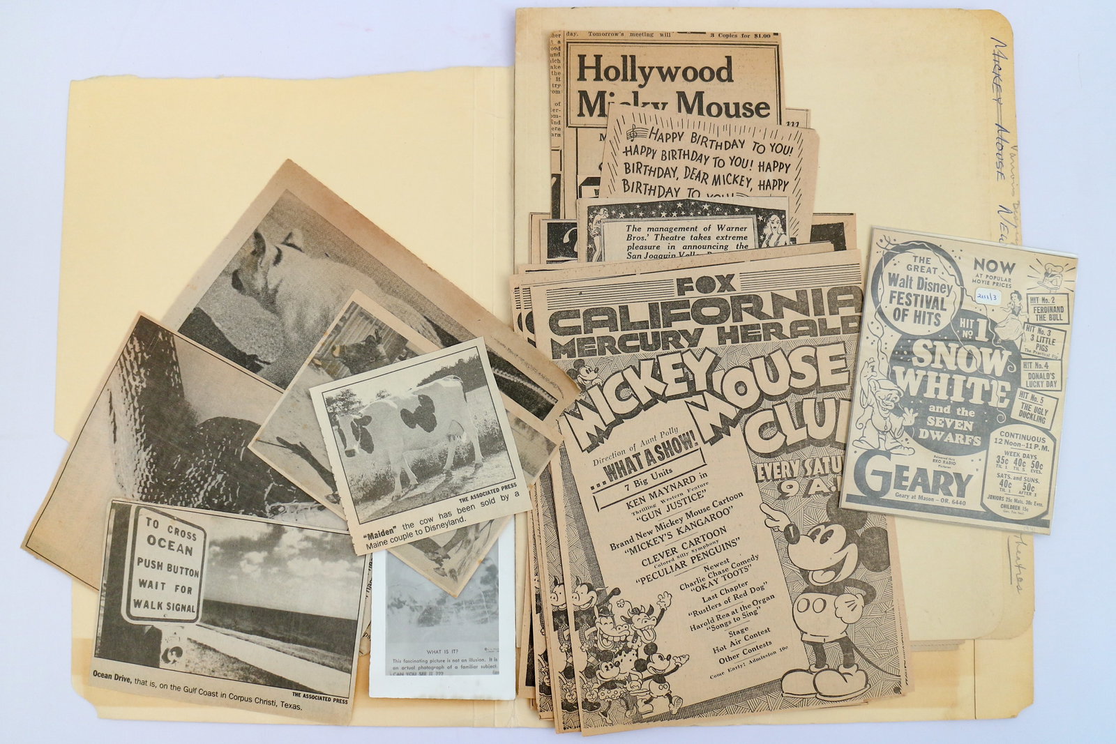 (Walt Disney Productions c. 1930s-40s) A collection of various Disney Advertising Clippings (1 of 8)