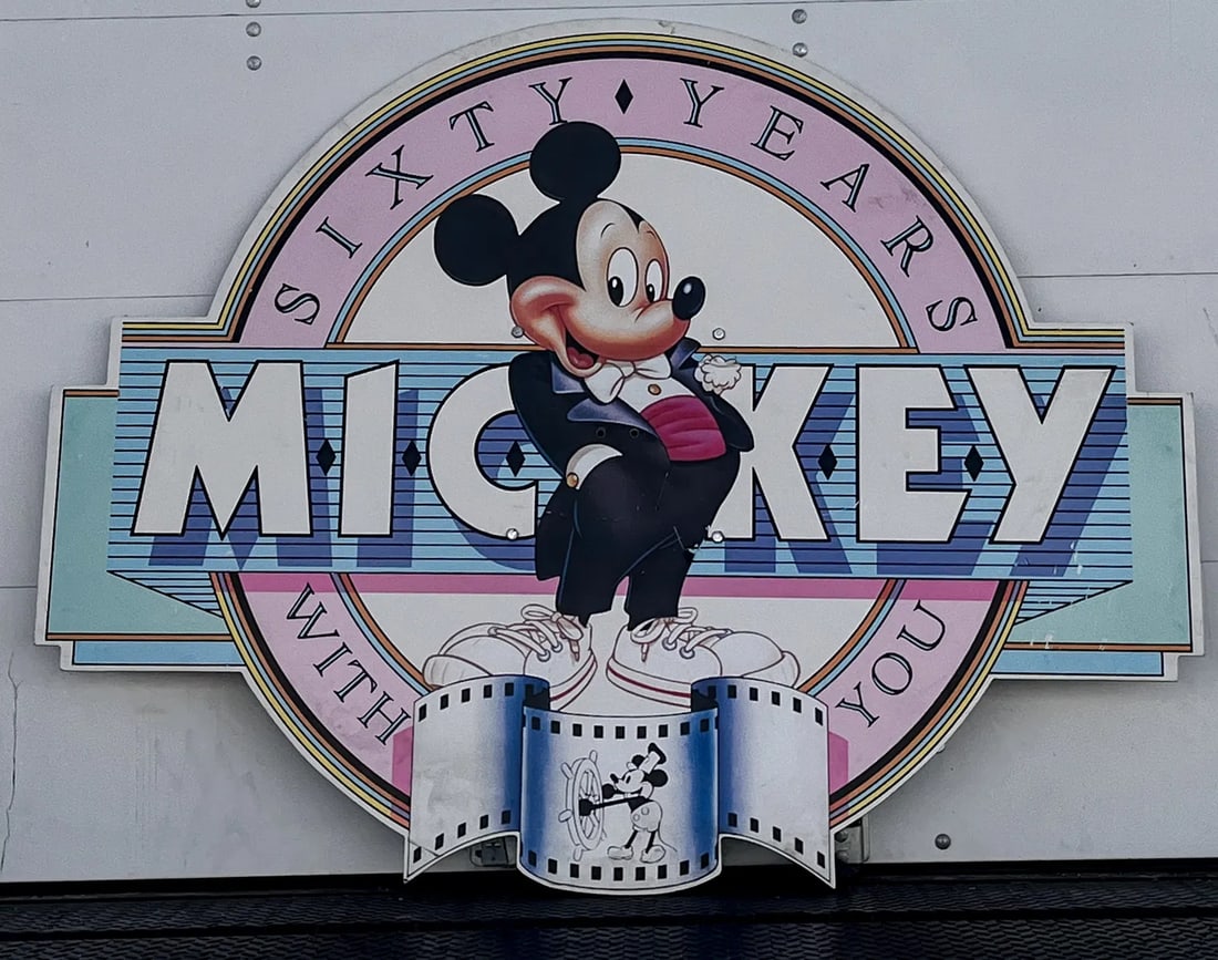 Oversized Mickey's 60th Birthday Disneyland Sign.