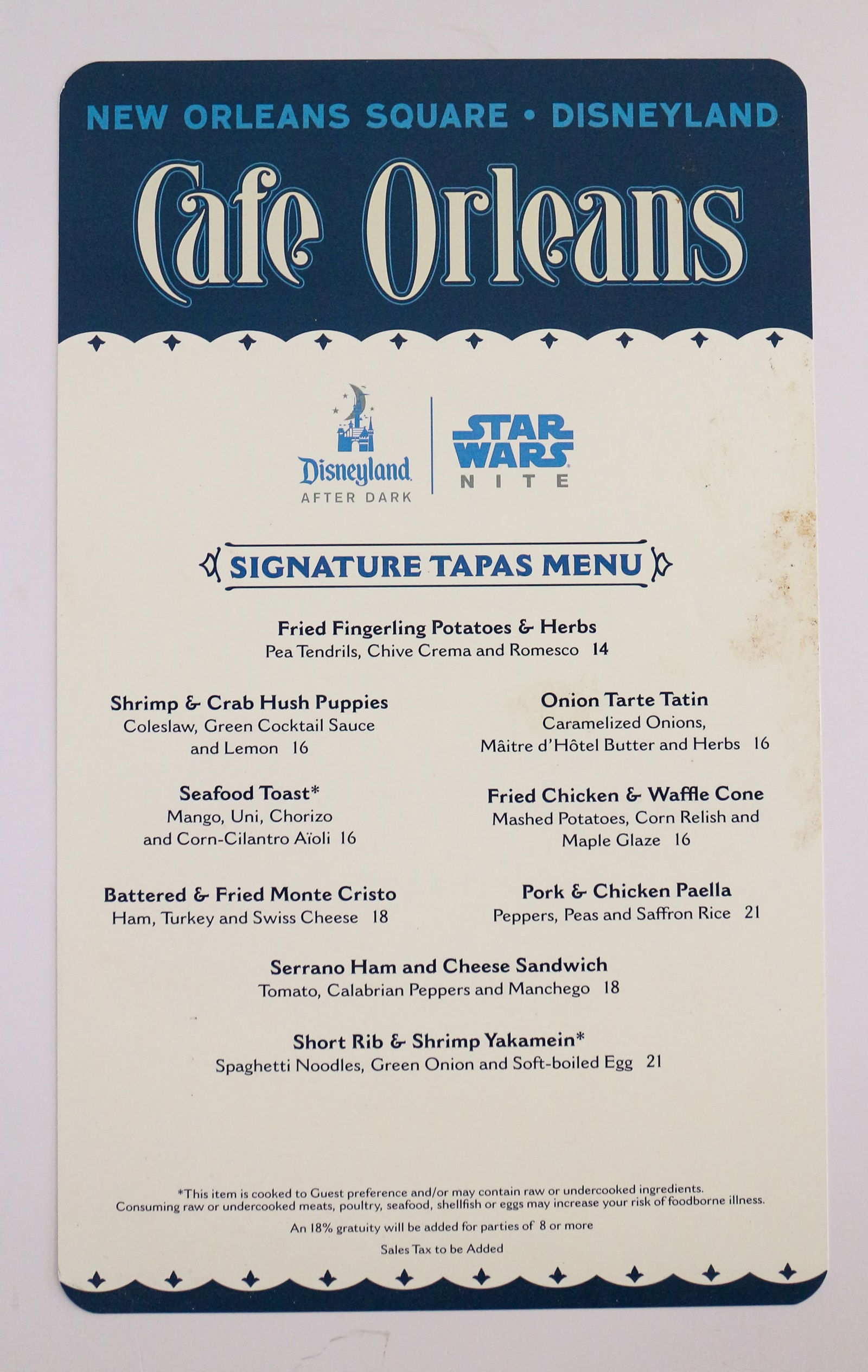 Disneyland Cafe Orleans Special Menu for Star Wars Nite & Disneyland After Dark (1 of 2)