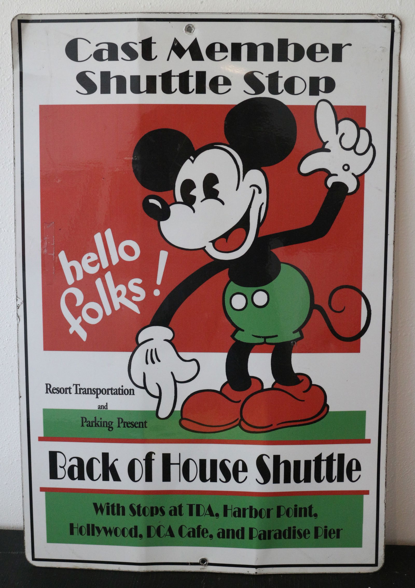 Cast Member Shuttle Stop Pie-Eyed Mickey Mouse Metal Sign. (1 of 3)