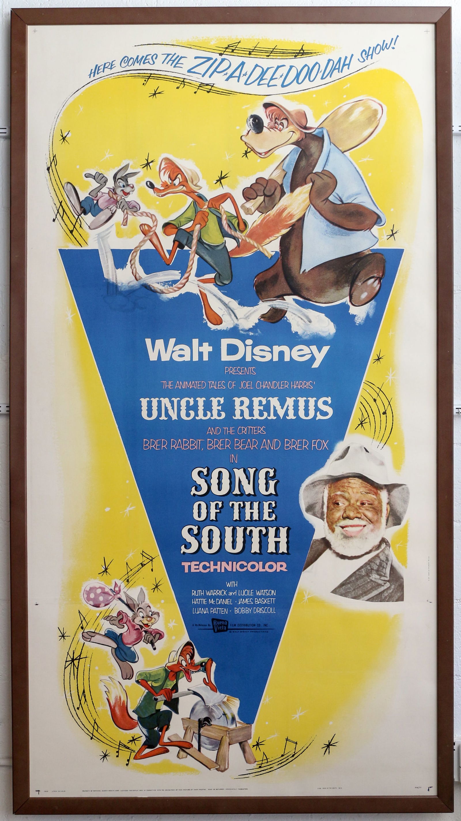 Song of the South Framed 1977 3-Sheet Movie Poster. (1 of 8)