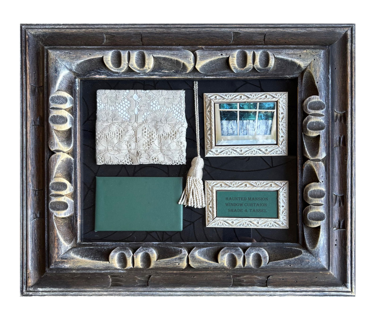 Haunted Mansion Framed Window Curtain, Shade, and Tassel Collection of Props. (1 of 2)