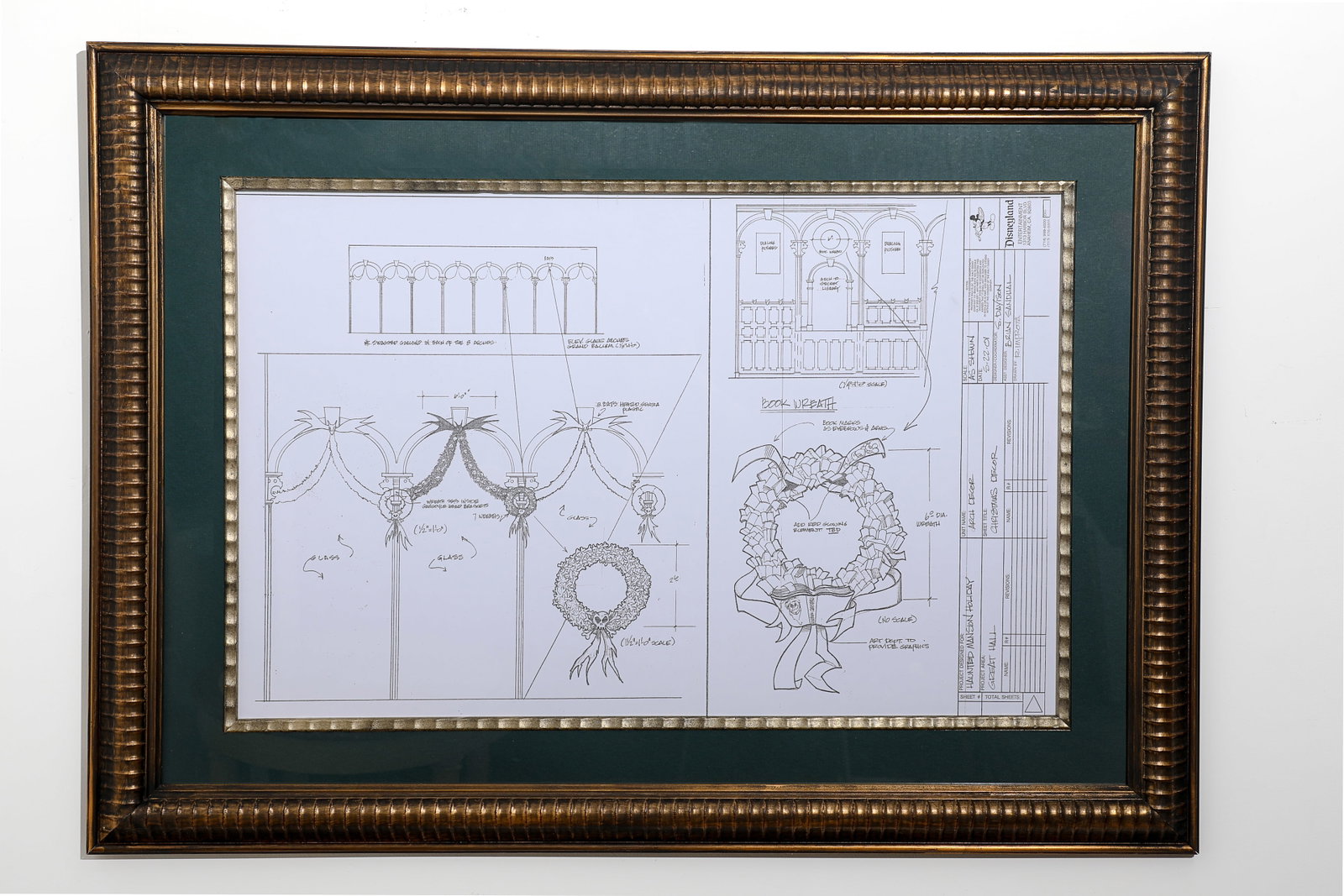 Haunted Mansion Holiday Pre-Opening Great Hall Wreath Blueprint.: (Disneyland, 2001) This is an exceptionally rare production-used blueprint created for the opening year of the popular Haunted Mansion Holiday re-theme for the Haunted Mansion. This specific large blu