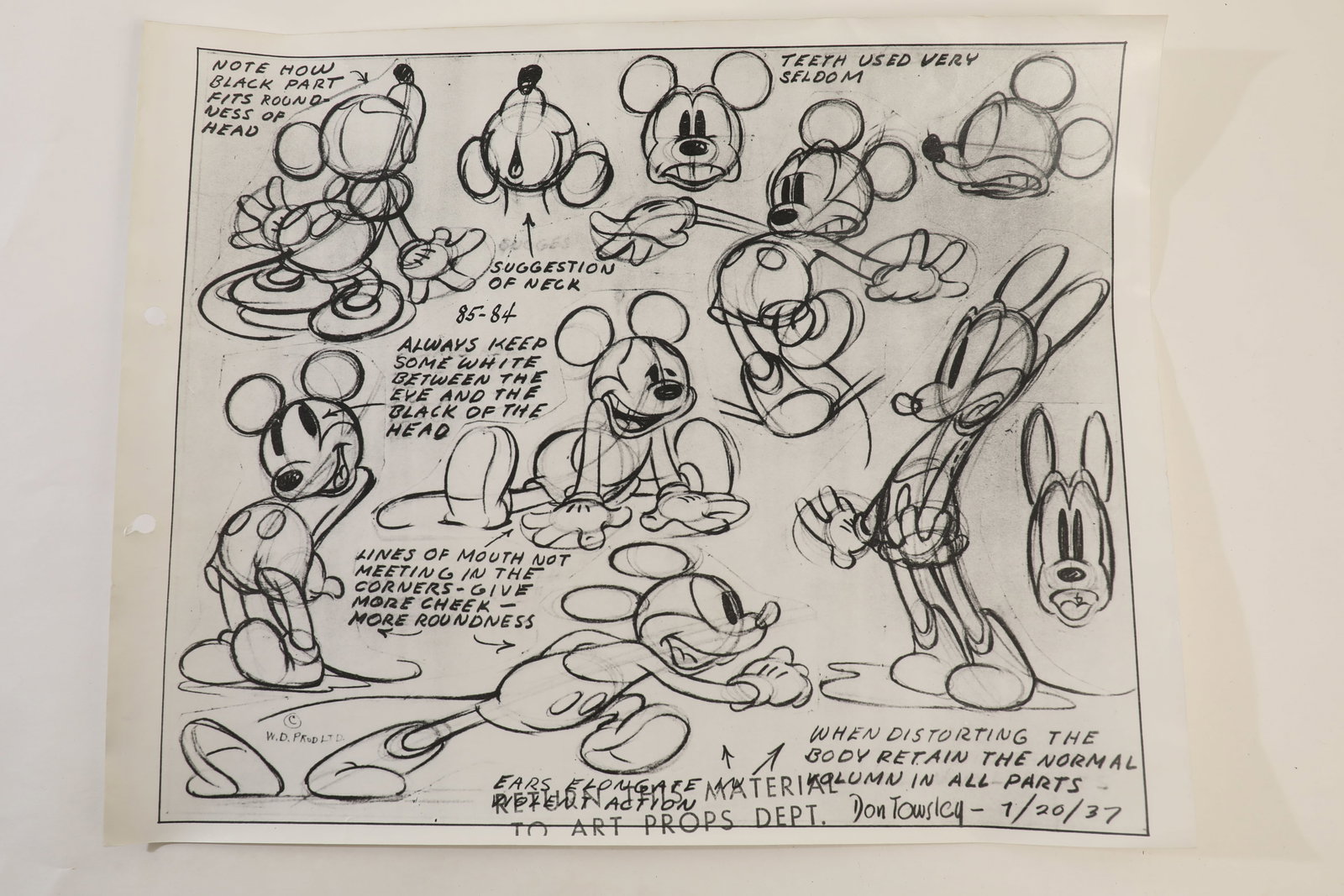 Mickey Mouse Vintage Studio Photostat Model Sheet. (1 of 2)