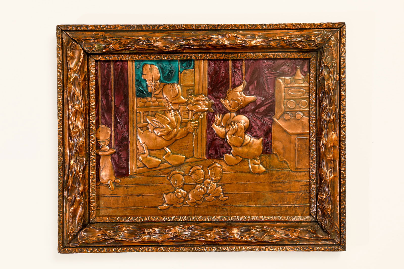 Donald, Daisy, and Nephews Hand-Painted Copper Relief Artwork. (1 of 4)