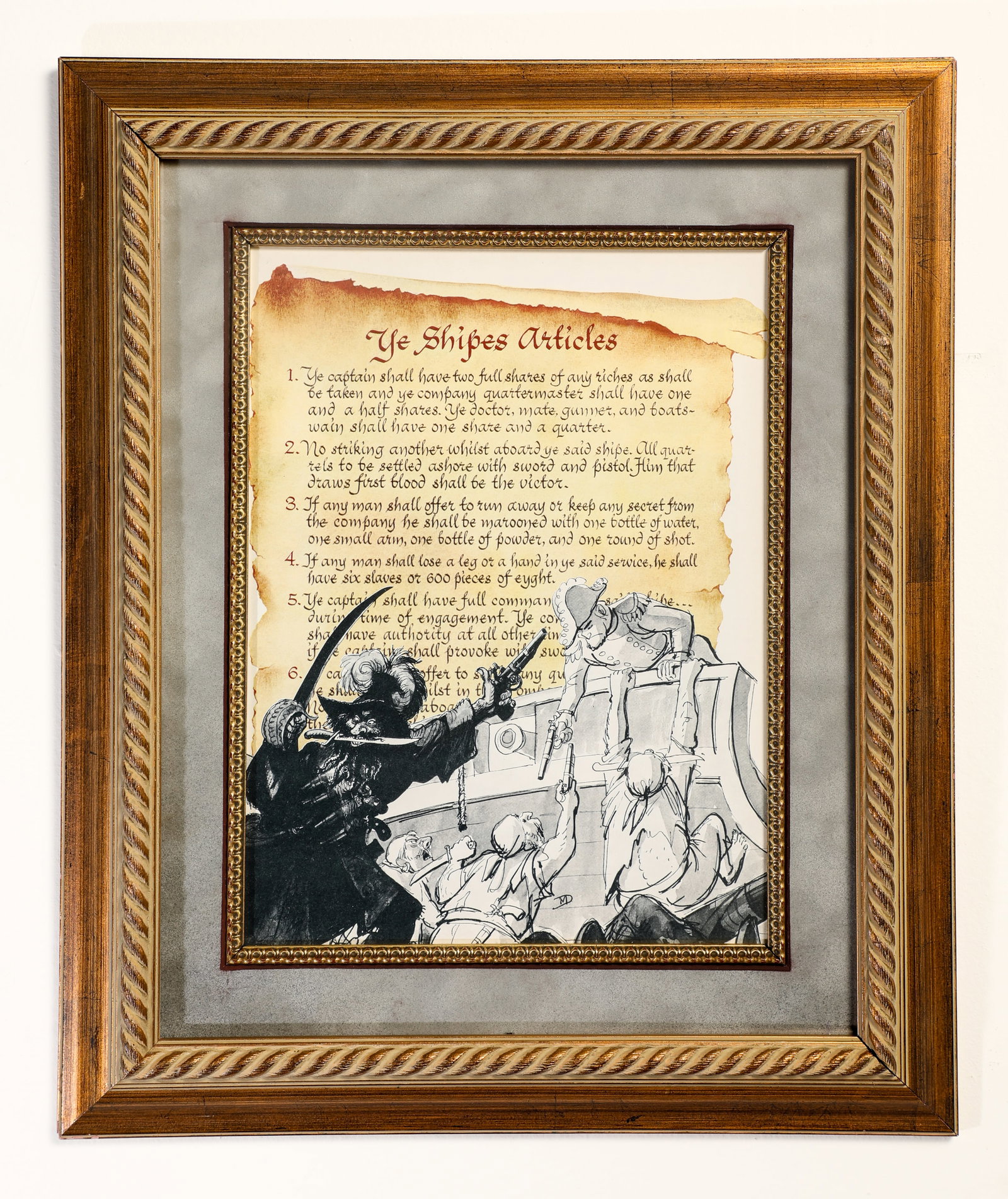 Marc Davis Personally-Owned and Signed Pirates of the Caribbean "Ship Articles" Pirate Lore Print. (1 of 2)