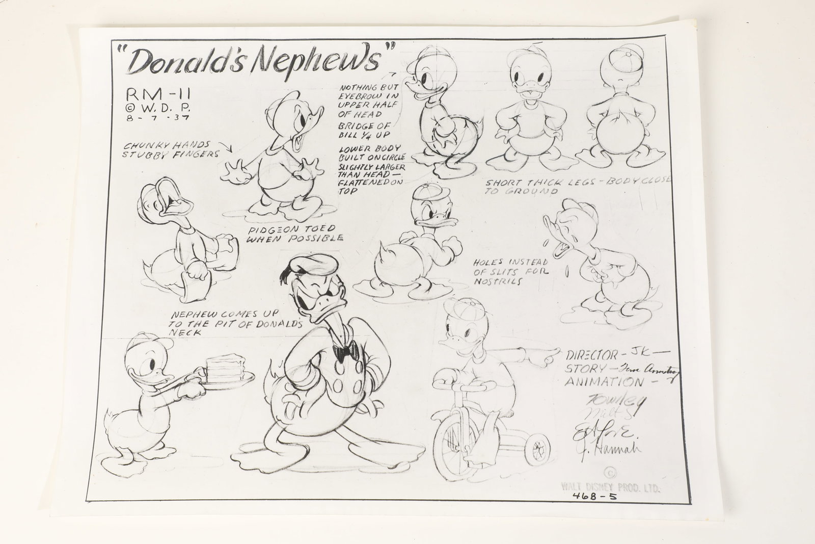Donald Duck "Donald's Nephews" Vintage Studio Photostat Model Sheet. (1 of 4)