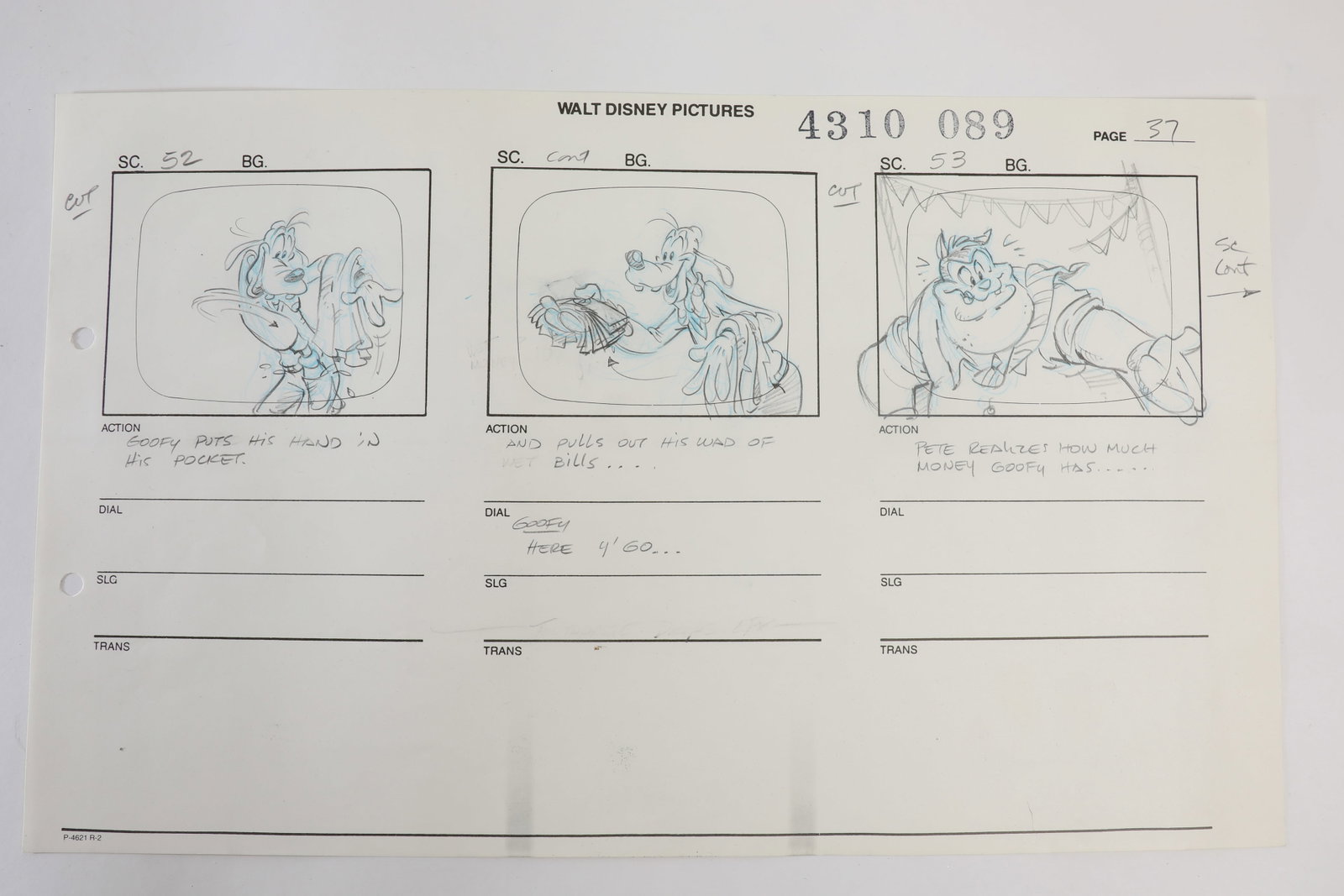 Goof Troop "Calling All Goofs" Original Storyboard Drawing.: (Disney, 1992) This is an original storyboard drawing used in the creation of season 1, episode 54 of Goof Troop, "Calling All Goofs." In this episode, Goofy and Max are about to travel to the Goof fa