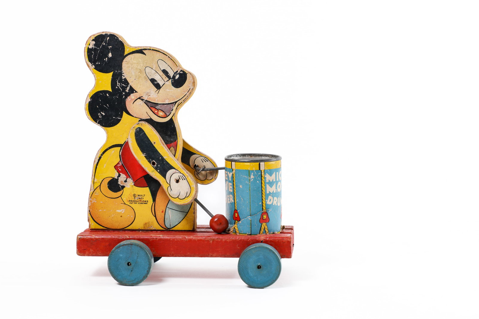 Mickey Mouse Vintage Wooden Pull Toy.: (Disney, c. 1940s) This is a very rare vintage wooden pull toy of Mickey Mouse, created in partnership between Walt Disney Productions and Fisher Price. These vintage character pull toys are some of t