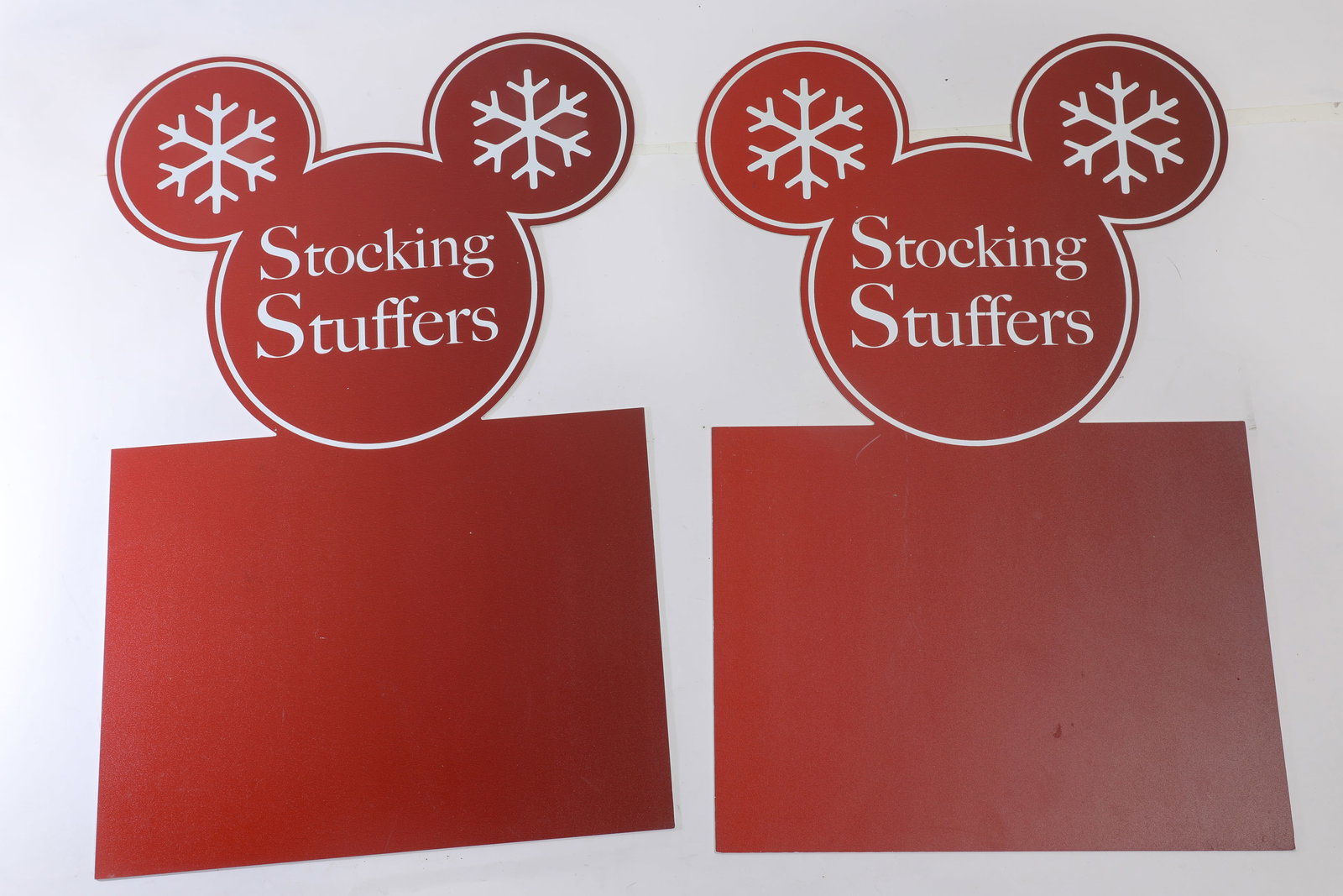 Pair of "Stocking Stuffers" Mickey Merchandise Signs. (1 of 2)