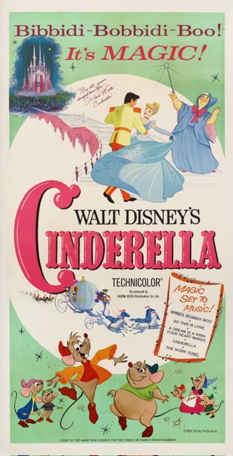 “Cinderella” 3-Sheet Movie Poster Signed by Eileen Woods (Walt Disney, 1965).: “A dream is a wish your heart makes… Whatever you wish for, you keep.” So this is the miracle that you’ve been dreaming of - Eileen Woods (the actress who voiced Cinderella) hand-signed th