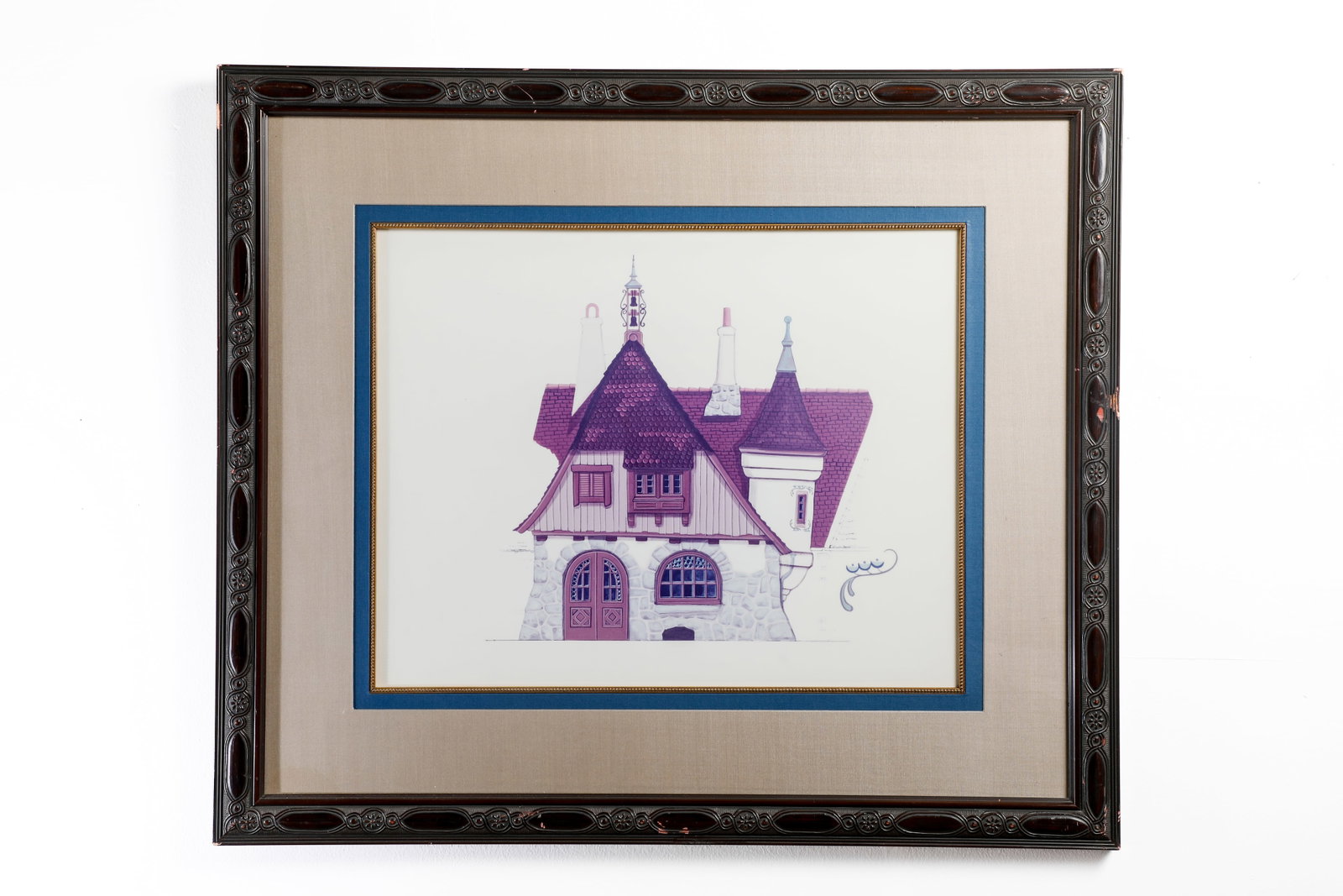 Disneyland - Fantasyland Mad Hatter Shop Concept Print Prop (Walt Disney, 1983-1990s): “Most everyone's mad here.” This framed onstage prop showcases a wonderful, whimsical, architectural elevation of the Mad Hatter Shop in Fantasyland! The imagery was prepared for the reimagini