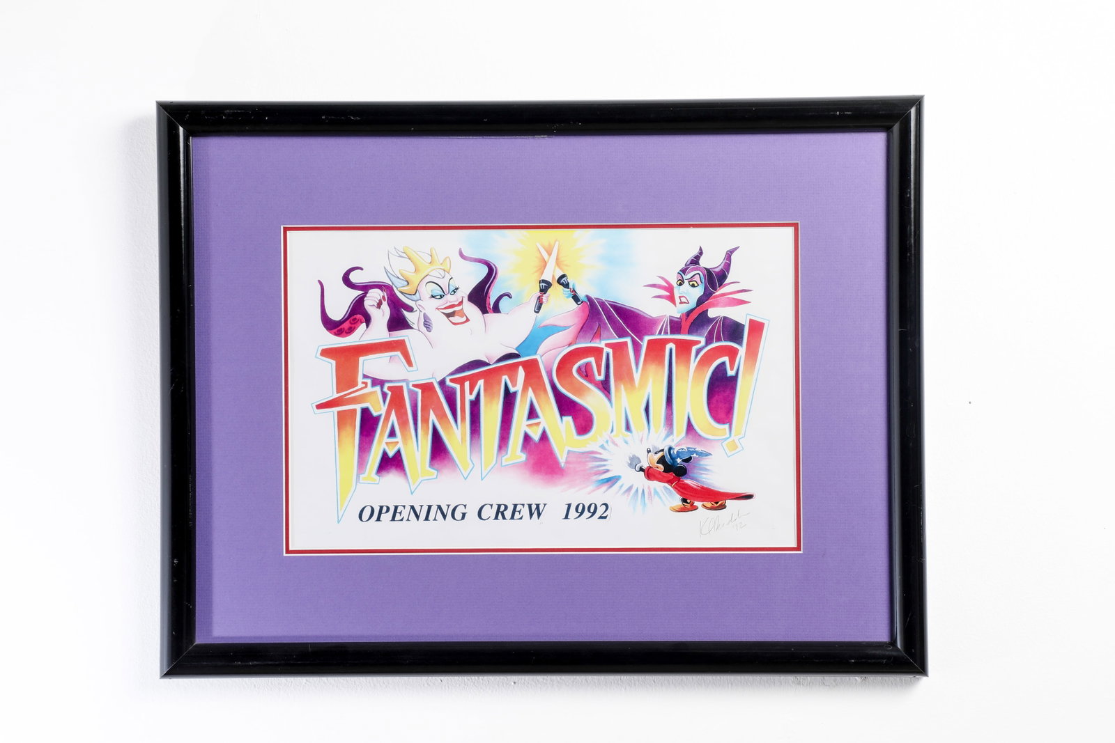 Disneyland – Mickey vs Maleficent Fantasmic! Opening Crew Gift Concept Art (1992): ”Now, you will be with me and all my powers of imagination!” Mickey Mouse uses his vivid imagination to withstand the evil forces that invade his dream, in this colorful artwork prepared f