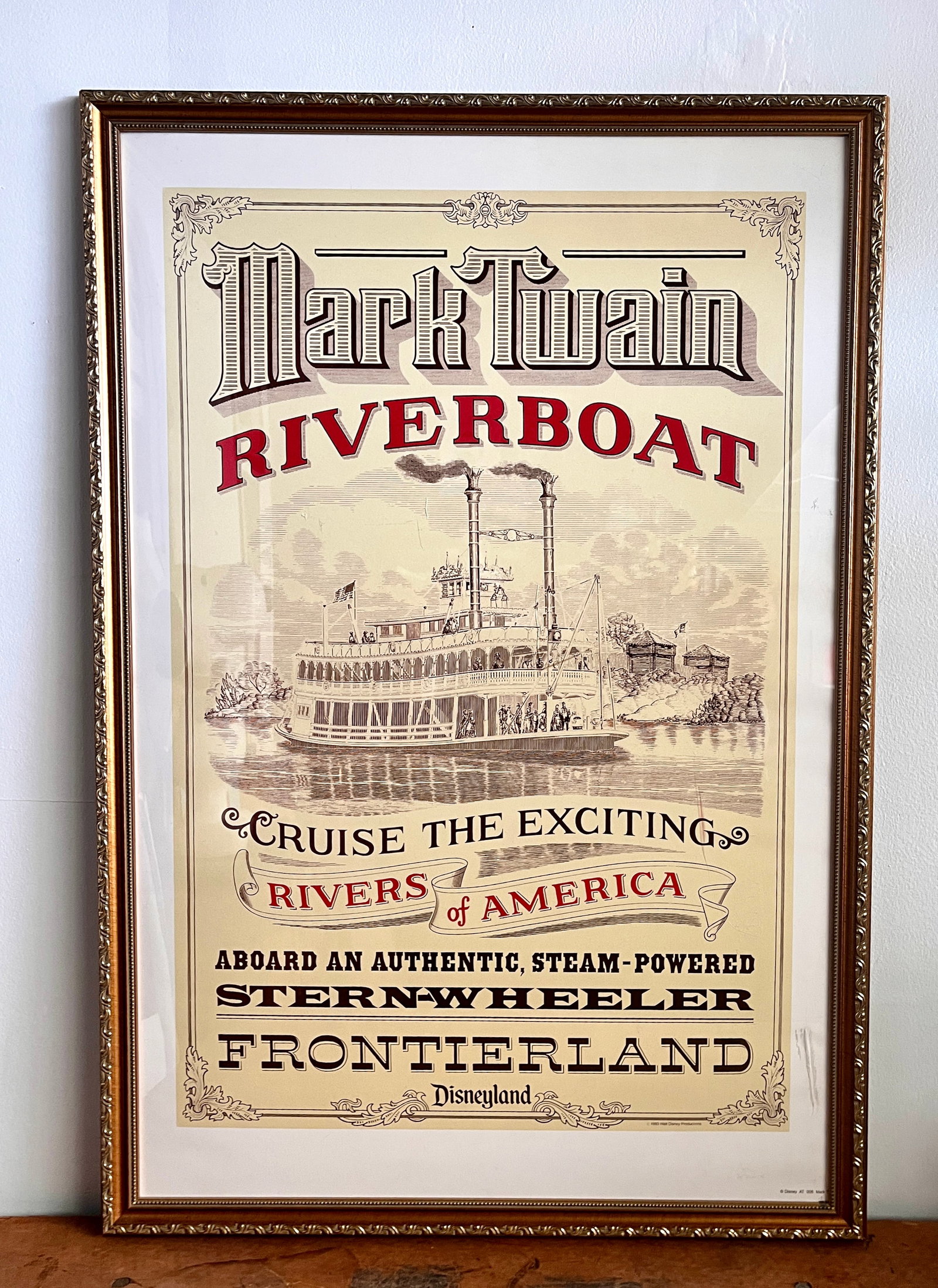 Mark Twain Frontierland Poster from Disney Gallery.: (Disneyland, c.2000) This is a very rare large poster from Disneyland's Disney Gallery. Depicting the Mark Twain Riverboat of Frontierland, this poster is a timeless and instantly recognizable design 