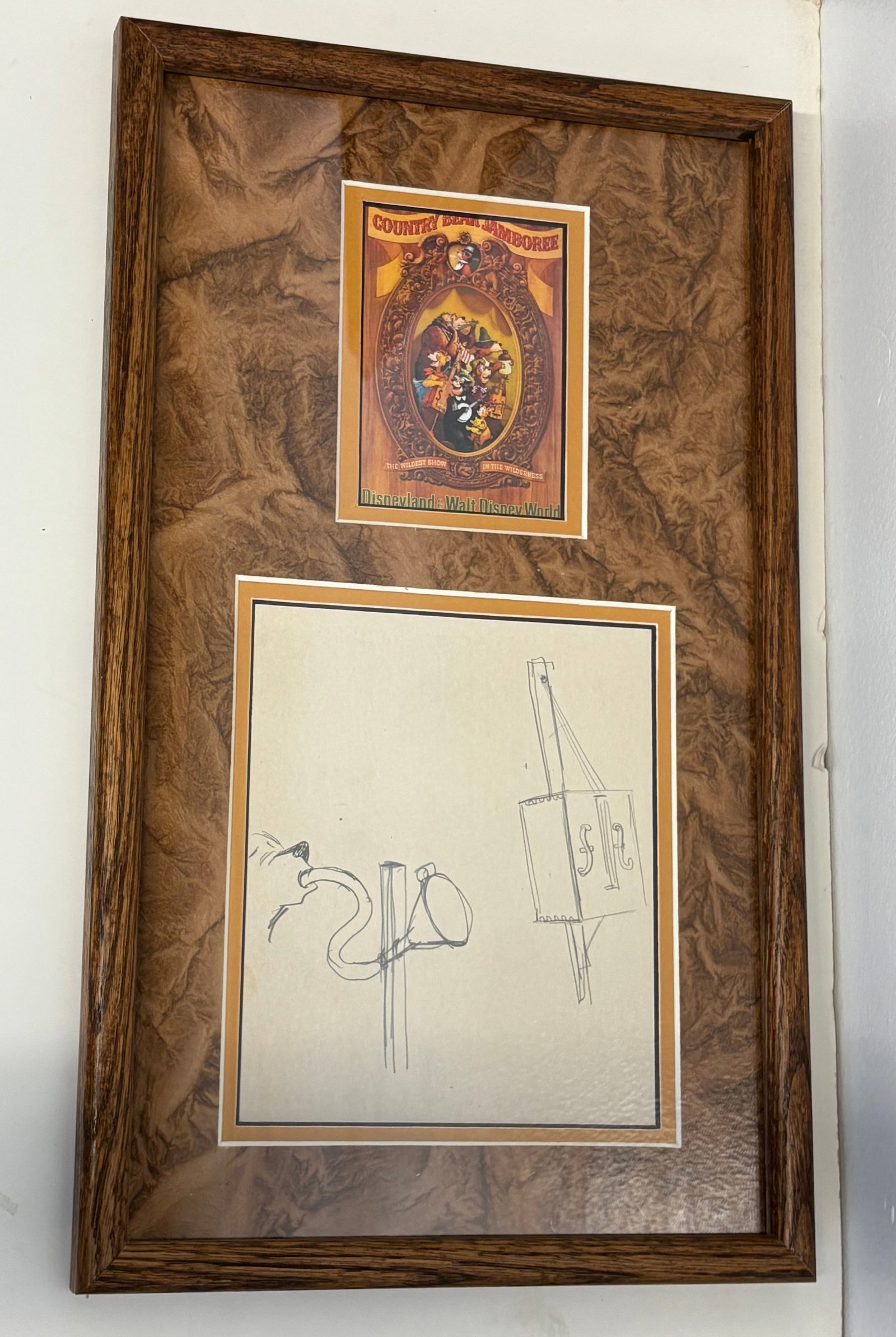 Marc Davis Hand-Drawn Country Bear Jamboree Musical Instrument Concept Art.: (Disneyland, c. 1969) This is an incredibly rare concept drawing by Imagineer and Disney Legend Marc Davis, that depicts two musical instruments to be used by the performing bear animatronic character