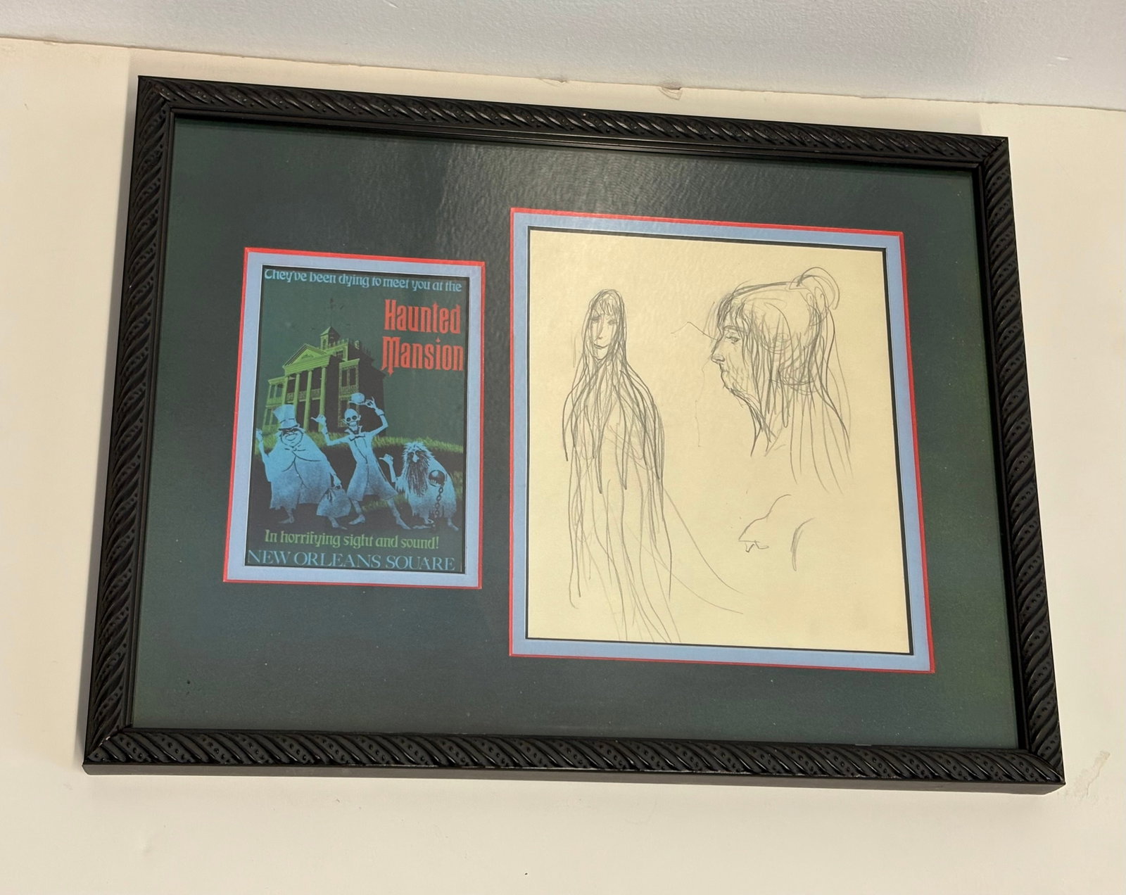 Marc Davis Hand-Drawn Haunted Mansion Female Ghosts Concept Art.: (Disneyland, c. 1964) This is an incredibly rare concept drawing by Imagineer and Disney Legend Marc Davis, that depicts two female ghost characters within the Haunted Mansion at Disneyland. This draw