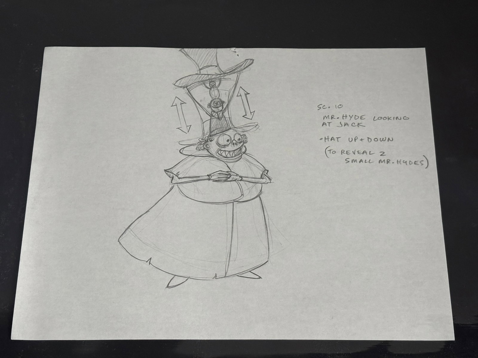 Haunted Mansion Holiday - Nightmare Before Christmas Ballroom Mr. Hyde Concept (2001): Sandy Claws has a special present for you - one filled with Christmas delight! The happy haunt “Mr. Hyde” materializes at the ballroom banquet, in this rare, original concept art drawing for t