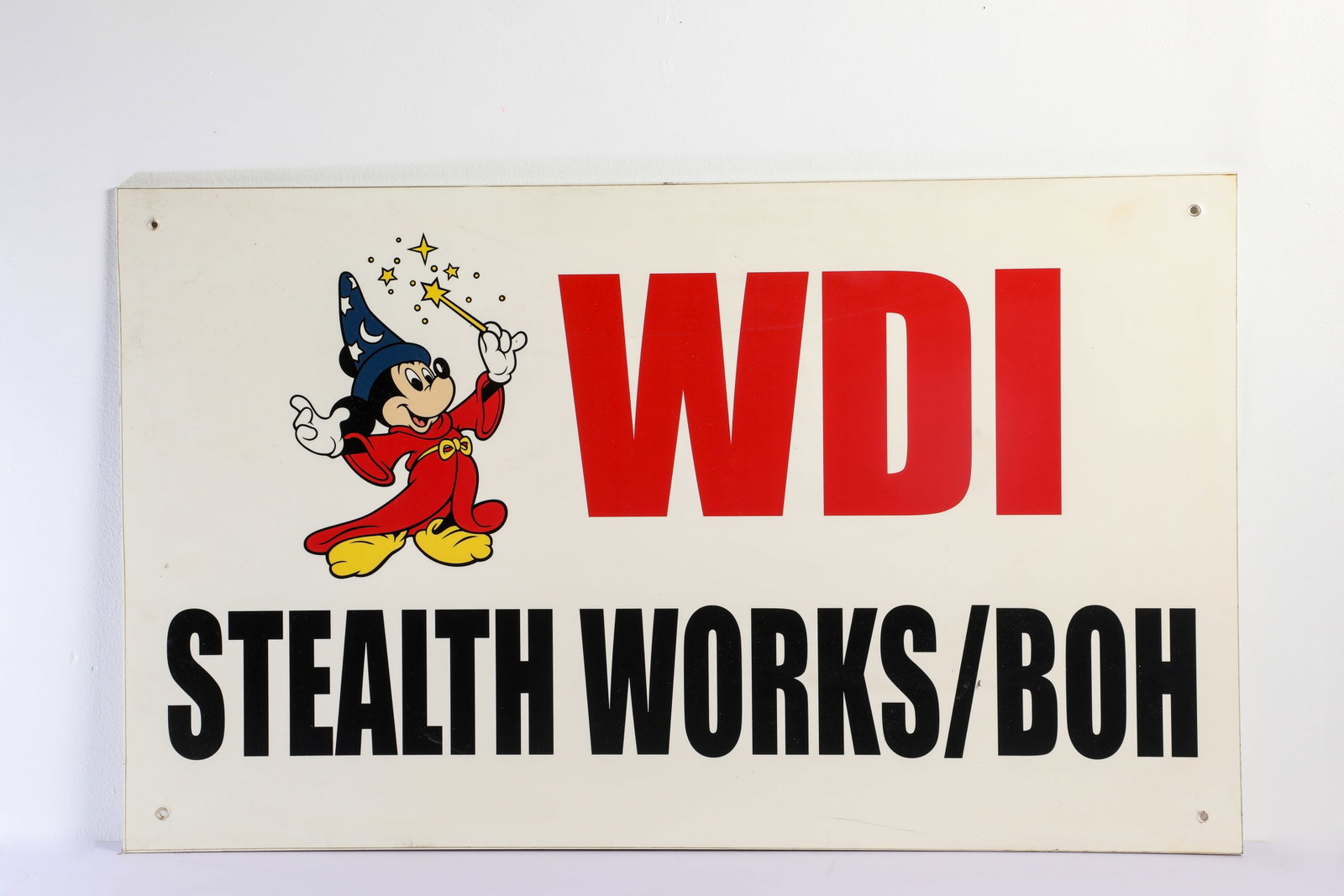 Rare Walt Disney Imagineering “Back of House” Sign Plaque (Disneyland, 1990s-2000s): “Where the magic happens.” This rare and unusual sign identified “Stealth Works” and Back of House at Walt Disney Imagineering! To those that know - the title "Stealth Works" and Back 